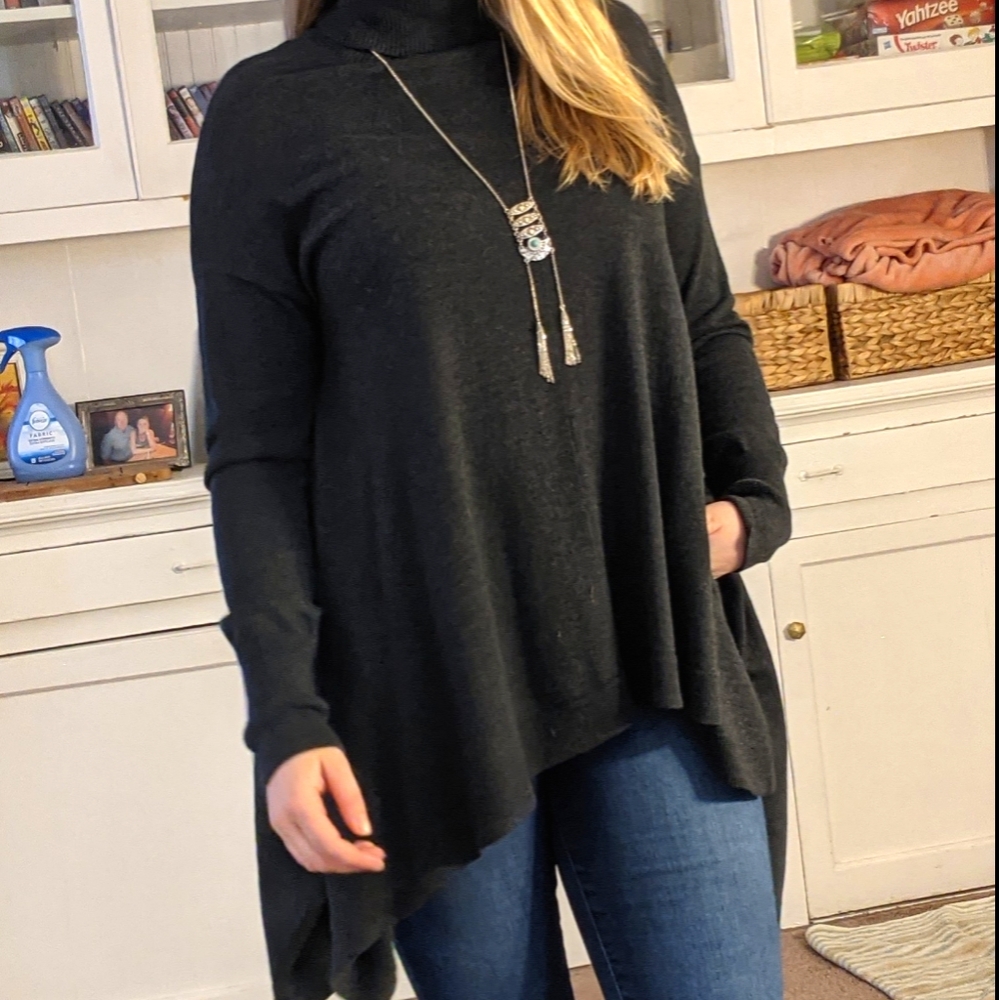 Long flowey charcoal grey turtleneck sweater